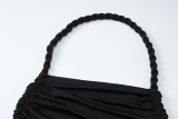 Sexy Backless Halter Neck Tube Top Gathered Pleated Tie Rope Wide Leg Jumpsuit