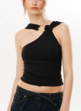 New Solid Color Irregular Collar Metal Decoration Top