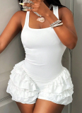 Fashion Solid Color Suspender Sleeveless Pleated Design Jumpsuit
