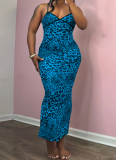Sexy Leopard Print Backless Slit Spaghetti Strap Long Dresses