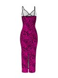 Sexy Leopard Print Backless Slit Spaghetti Strap Long Dresses