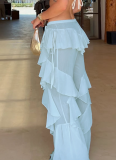 Fashionable Lace-up Stitching Ruffled Hot Girl Bootcut Pants