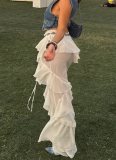 Fashionable Lace-up Stitching Ruffled Hot Girl Bootcut Pants