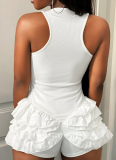 Fashion Solid Color Suspender Sleeveless Pleated Design Jumpsuit