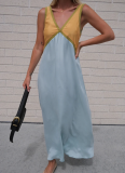 Fashionable V-neck Sleeveless Colorblocked Swing Dress