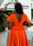 New Style Temperament V-neck Ruffled Short Sleeve Top High Waist Skirt Set