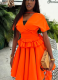New Style Temperament V-neck Ruffled Short Sleeve Top High Waist Skirt Set
