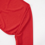 Red Sexy Solid Color Feathers Strapless Long Sleeve Three Pieces