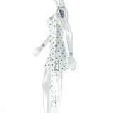 White Sexy Polka Dot Patchwork Halter Wrapped Skirt Dresses