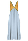 Fashionable V-neck Sleeveless Colorblocked Swing Dress