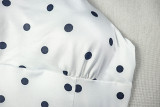 White Sexy Polka Dot Patchwork Halter Wrapped Skirt Dresses