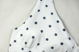 White Sexy Polka Dot Patchwork Halter Wrapped Skirt Dresses
