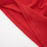 Red Sexy Solid Color Feathers Strapless Long Sleeve Three Pieces