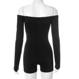 Black Sexy Solid Color Hollow Out Off Shoulder Skinny Rompers