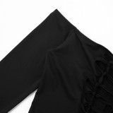 Black Sexy Solid Color Hollow Out Off Shoulder Skinny Rompers