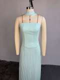 Mint Green Sexy Solid Color Pleated Strapless Long Dresses