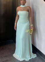 Mint Green Sexy Solid Color Pleated Strapless Long Dresses