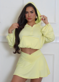 Casual Sportswear Solid Color Pocket Zipper Hooded Long Sleeve Two Pieces