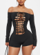 Black Sexy Solid Color Hollow Out Off Shoulder Skinny Rompers
