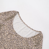 Leopard Print Sexy Leopard Print Patchwork Off Shoulder Short Sleeve Two Pieces