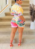 Casual Positioning Print Short-sleeved Shorts Color Matching Holiday Style Suit