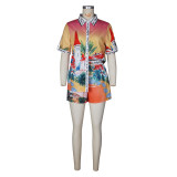 Casual Positioning Print Short-sleeved Shorts Color Matching Holiday Style Suit