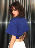 New Solid Color Round Neck Pullover Loose Waist Irregular Short Sleeve Top