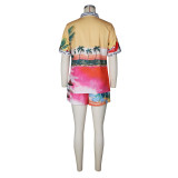 Casual Positioning Print Short-sleeved Shorts Color Matching Holiday Style Suit