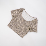 Leopard Print Sexy Leopard Print Patchwork Off Shoulder Short Sleeve Two Pieces
