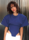 New Solid Color Round Neck Pullover Loose Waist Irregular Short Sleeve Top