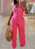 Casual Solid Color Buckle Halter Sleeveless Two Pieces