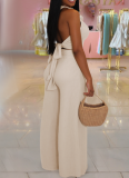 Casual Solid Color Buckle Halter Sleeveless Two Pieces