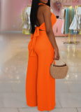 Casual Solid Color Buckle Halter Sleeveless Two Pieces