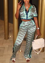 Fashionable and Versatile Casual Printed Top and Trousers Suit