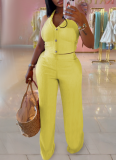 Casual Solid Color Buckle Halter Sleeveless Two Pieces