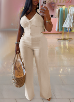 Casual Solid Color Buckle Halter Sleeveless Two Pieces