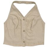 Casual Solid Color Buckle Halter Sleeveless Two Pieces