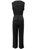 Summer New Solid Color V-Neck Sleeveless Slim Vest High Waist Trousers Two-Piece Set