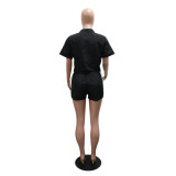 Casual Patchwork Short-sleeved Top With Shorts Sports Style Two-piece Suit