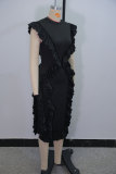 New Fashion Ruffle Waist Solid Color Hip Dress