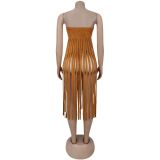 Sexy Solid Color Fringed Trim Strapless Tops