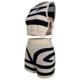 Casual Wool Sleeveless Vest With Strap Print Two-piece Set