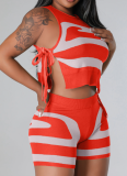 Casual Wool Sleeveless Vest With Strap Print Two-piece Set