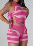 Casual Wool Sleeveless Vest With Strap Print Two-piece Set