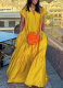 Solid Color V-neck Ruffled Hem Short-sleeved Long Dress