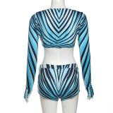 Green Sexy Print Patchwork Deep V Neck Long Sleeve Two Pieces