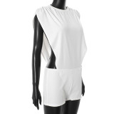 White Sexy Solid Color Patchwork O Neck Two Pieces