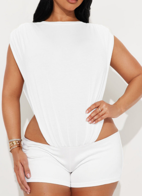 White Sexy Solid Color Patchwork O Neck Two Pieces