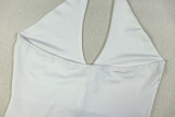 White Sexy Solid Color Hollow Out Backless Halter Long Dresses