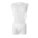White Sexy Solid Color Patchwork O Neck Two Pieces